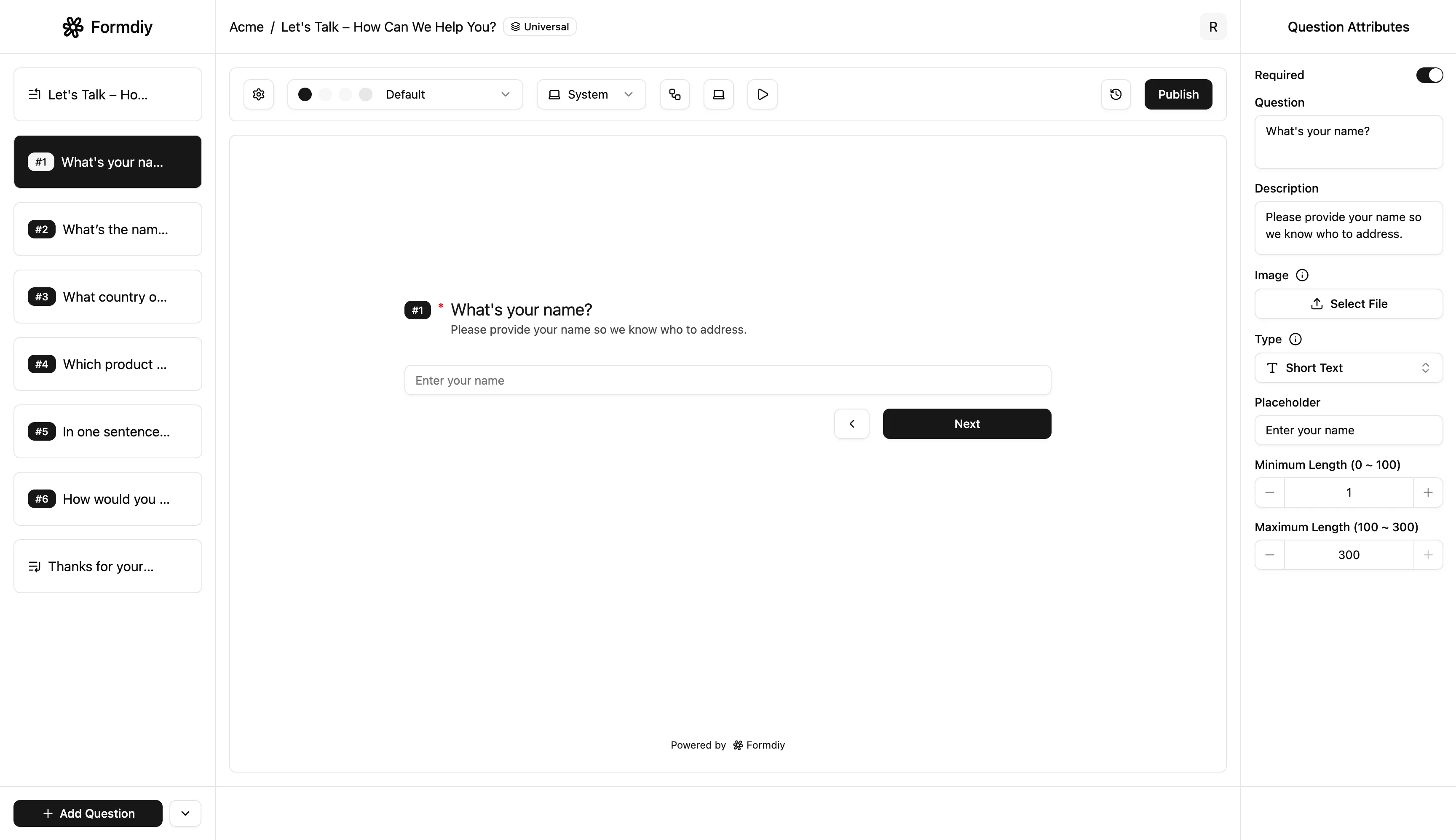 Screenshot of Formdiy's form builder